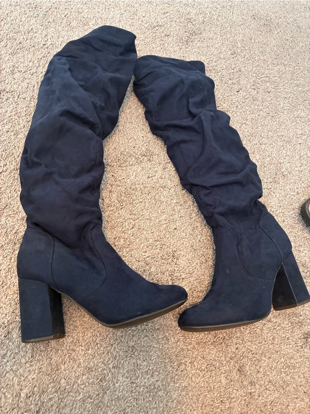 Over-the-Knee Block Heel Boots in Dark Navy